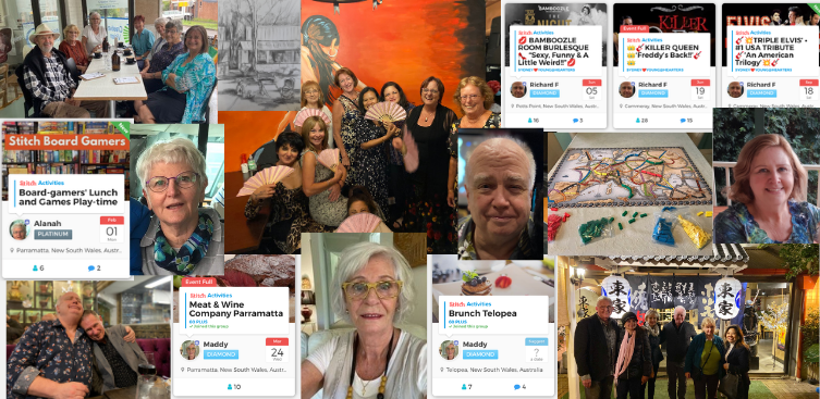 Collage of Stitch members in Parramatta having fun like Ourtime with events