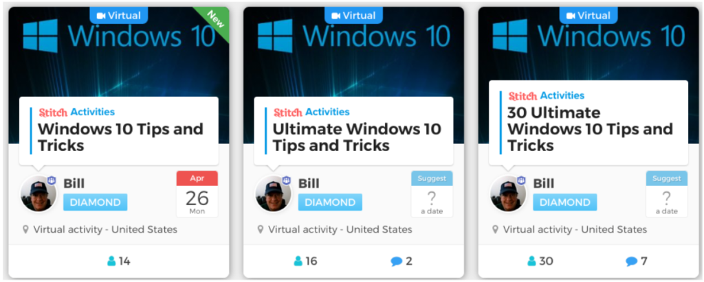 Stitch member Bill's Windows 10 events