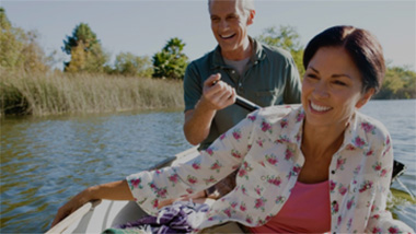 Man and woman laughing in a boat