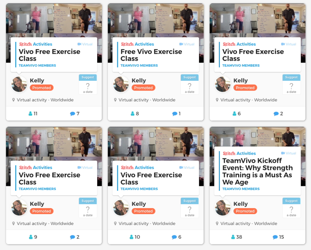A collage of Vivo strength training classes on Stitch