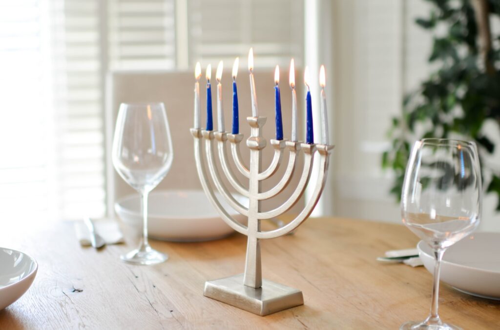 Hanukkah candles on a table
