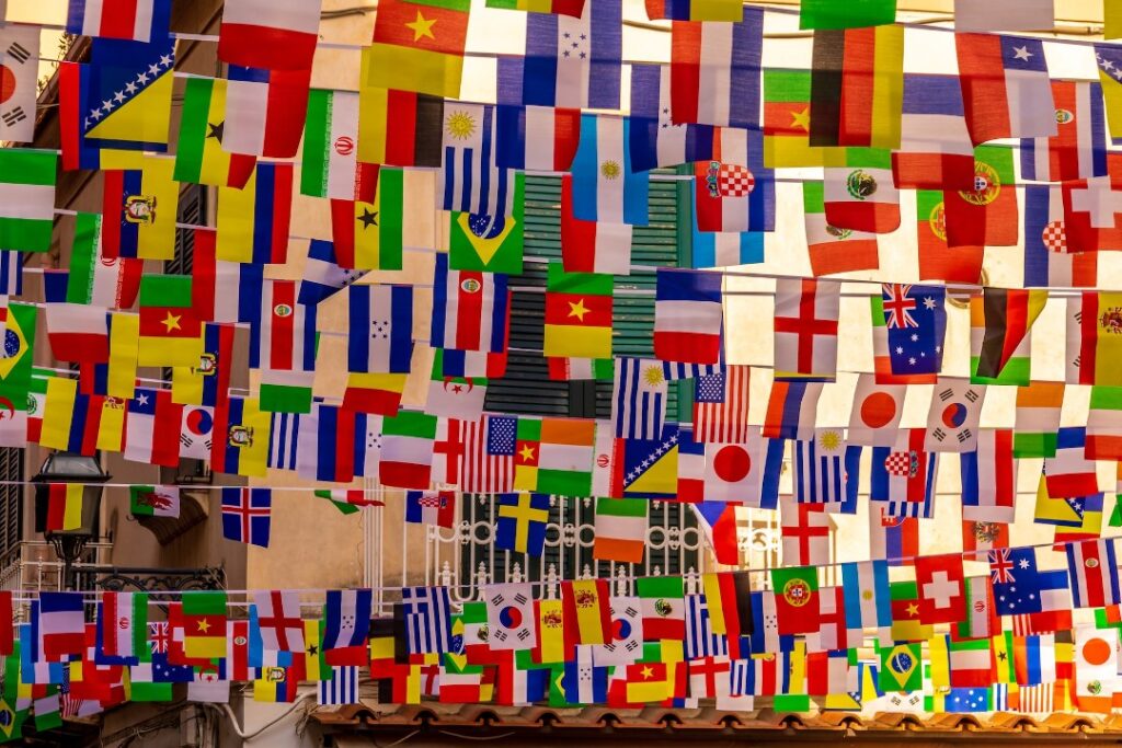 A variety of national flags