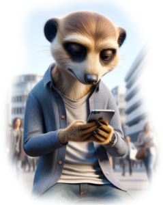 Anthropomorphized Meercat looking at his phone